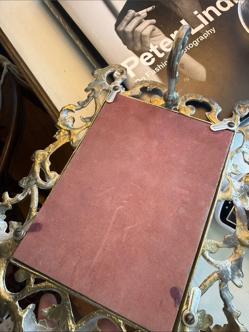 Vintage Ornate Scrollwork Picture Frame -with distressed mirror